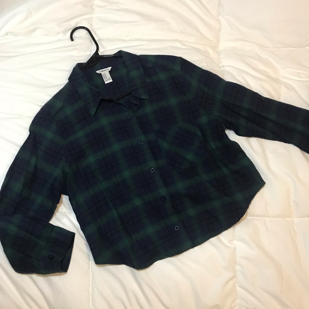 Plaid button down cropped shirt